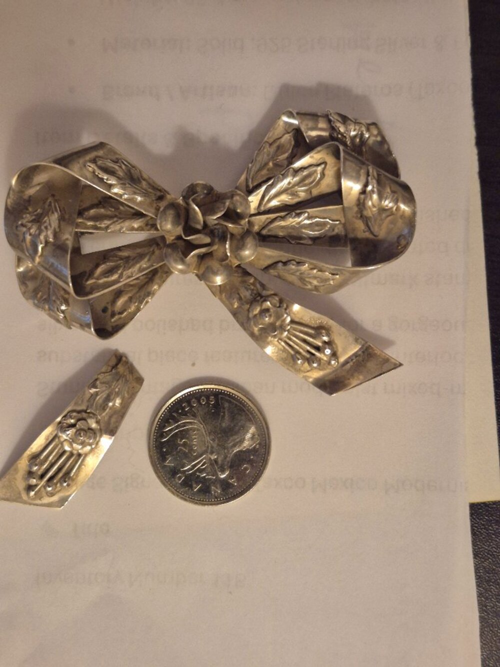 Vintage HOBE Sterling Silver Floral Bow Brooch 30g - AS IS Repair Craft